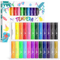JUPITEARTH 24 Colors Tempera Paint Sticks – Quick-Dry, Washable & Non-Toxic Art Set for Kids with 120 Coloring Pages and Stickers