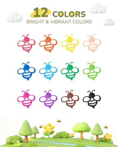 JUPITEARTH Beeswax Crayons: 12 Non-Toxic, Jumbo, Washable Crayons for Toddlers Ages 1-8