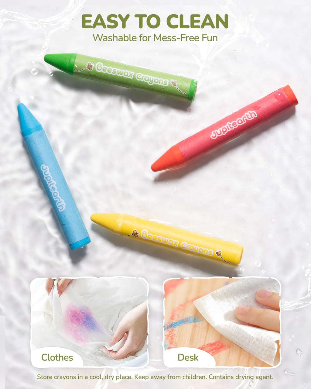 JUPITEARTH Beeswax Crayons: 12 Non-Toxic, Jumbo, Washable Crayons for Toddlers Ages 1-8