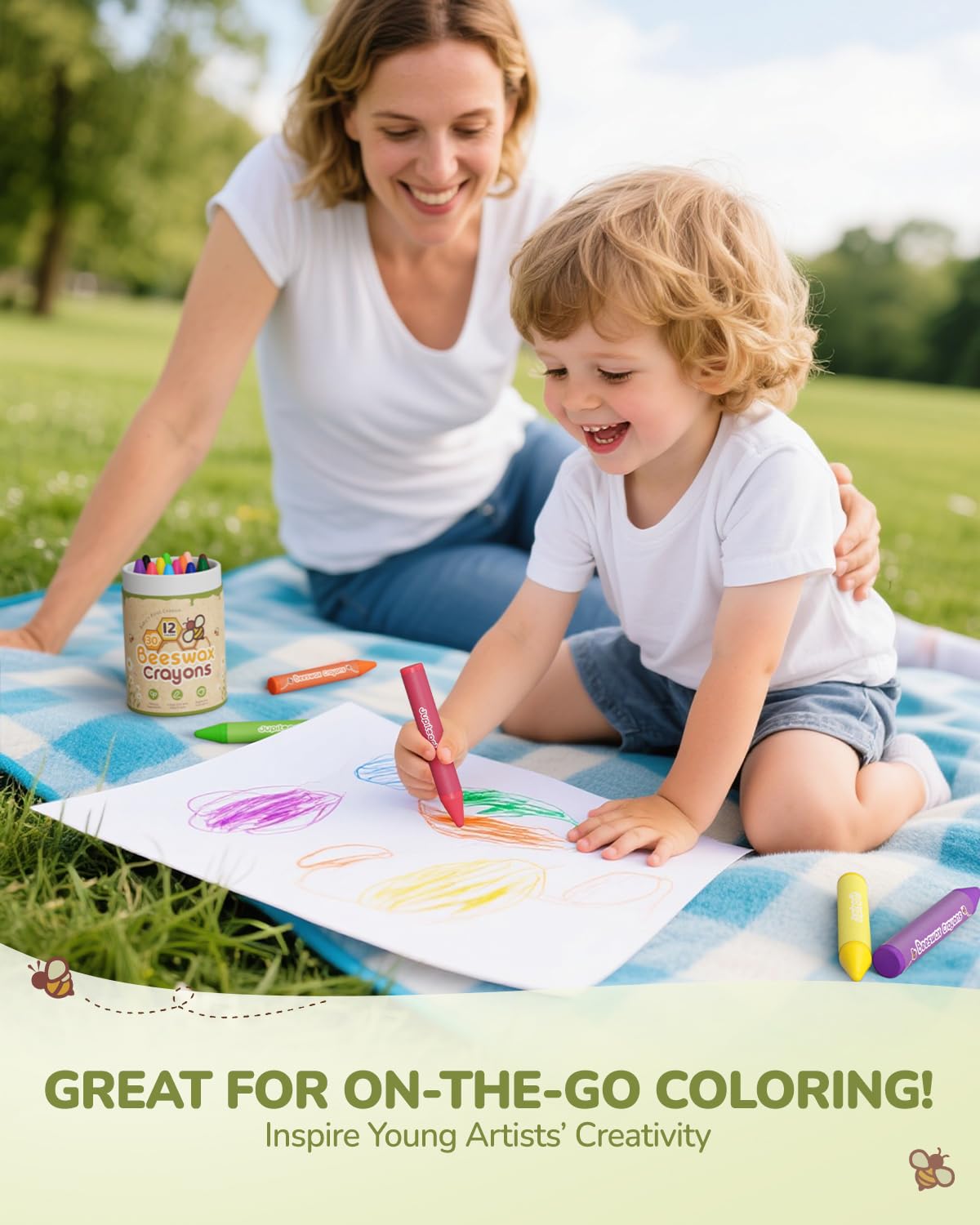 JUPITEARTH Beeswax Crayons: 12 Non-Toxic, Jumbo, Washable Crayons for Toddlers Ages 1-8
