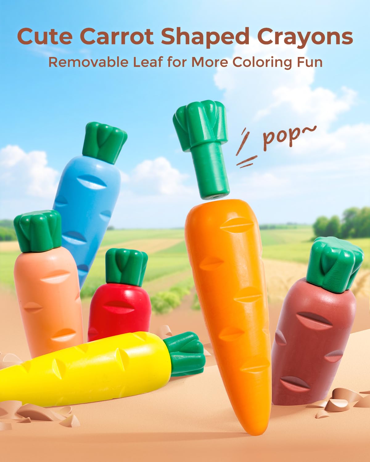 JUPITEARTH Carrot Crayons 24 Colors - Non-Toxic Beeswax Crayons for Toddlers with 30-Page Coloring Book & Stickers