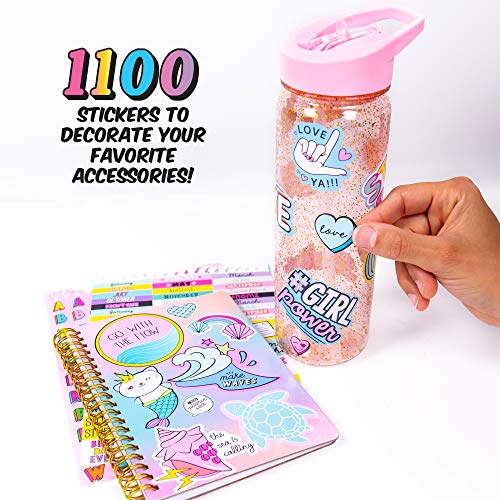 Just My Style 1100-Piece Reusable Vinyl Sticker Book - Sparkly Spiral Bound with Unicorns, Tie-Dye, Sweet Treats & Positivity Quotes