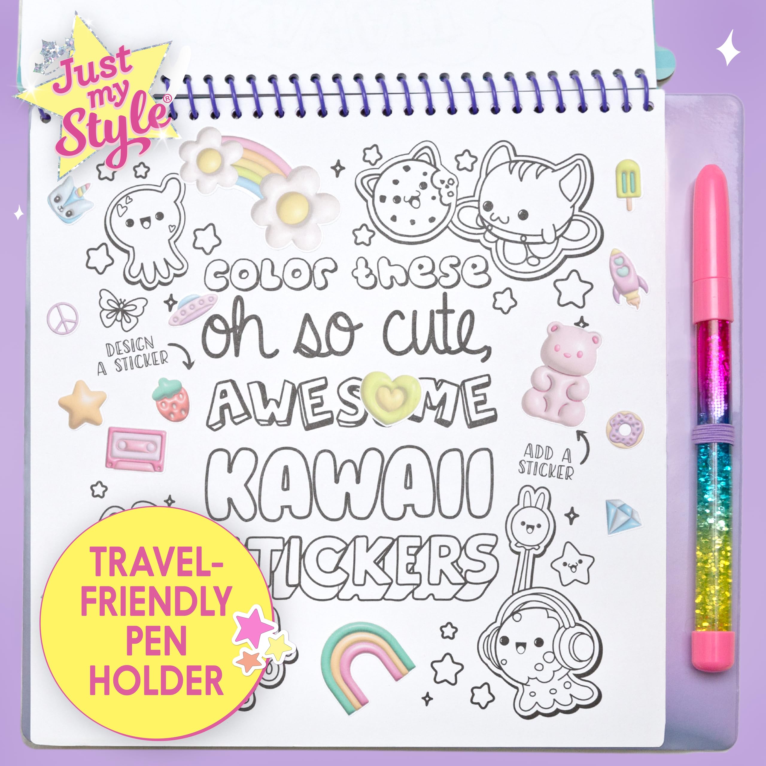 Just My Style 3D Activity Book for Kids – 30 Pages, Squishy Cover, Glitter Pen & Stickers