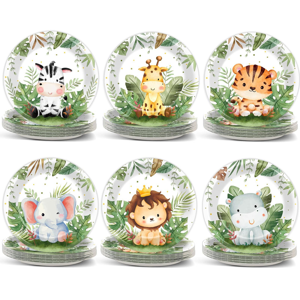 Justforjoyful 60-Pack Jungle Safari Paper Plates – 7-Inch Zoo Animal Dinnerware for Parties, Birthdays & Picnics