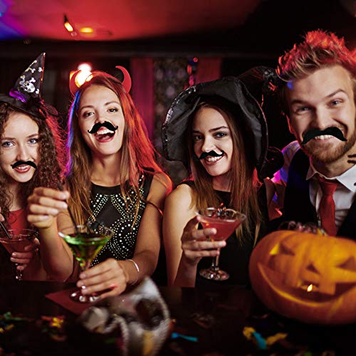 Jutoe 48 Pack Self Adhesive Fake Mustaches - Black Plush Halloween Costume Accessories