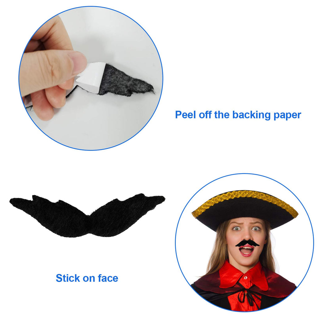Jutoe 48 Pack Self Adhesive Fake Mustaches - Black Plush Halloween Costume Accessories