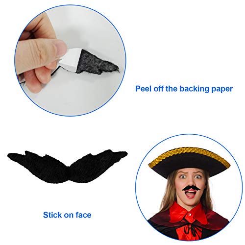 Jutoe 48 Pack Self Adhesive Fake Mustaches - Black Plush Halloween Costume Accessories