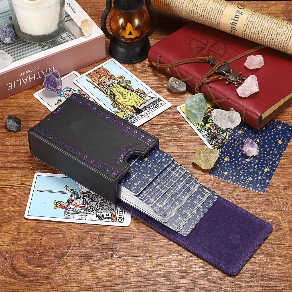 JUXYES PU Leather Tarot Card Case with Moon Pattern - Magnetic Closure Protective Pouch for Standard Size Decks