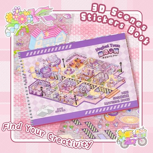 J.WMEET 10-Pack Big 3D Sticker Scenes Book - DIY Make-Your-Own House Stickers for Adults, Stress Relief, Pink