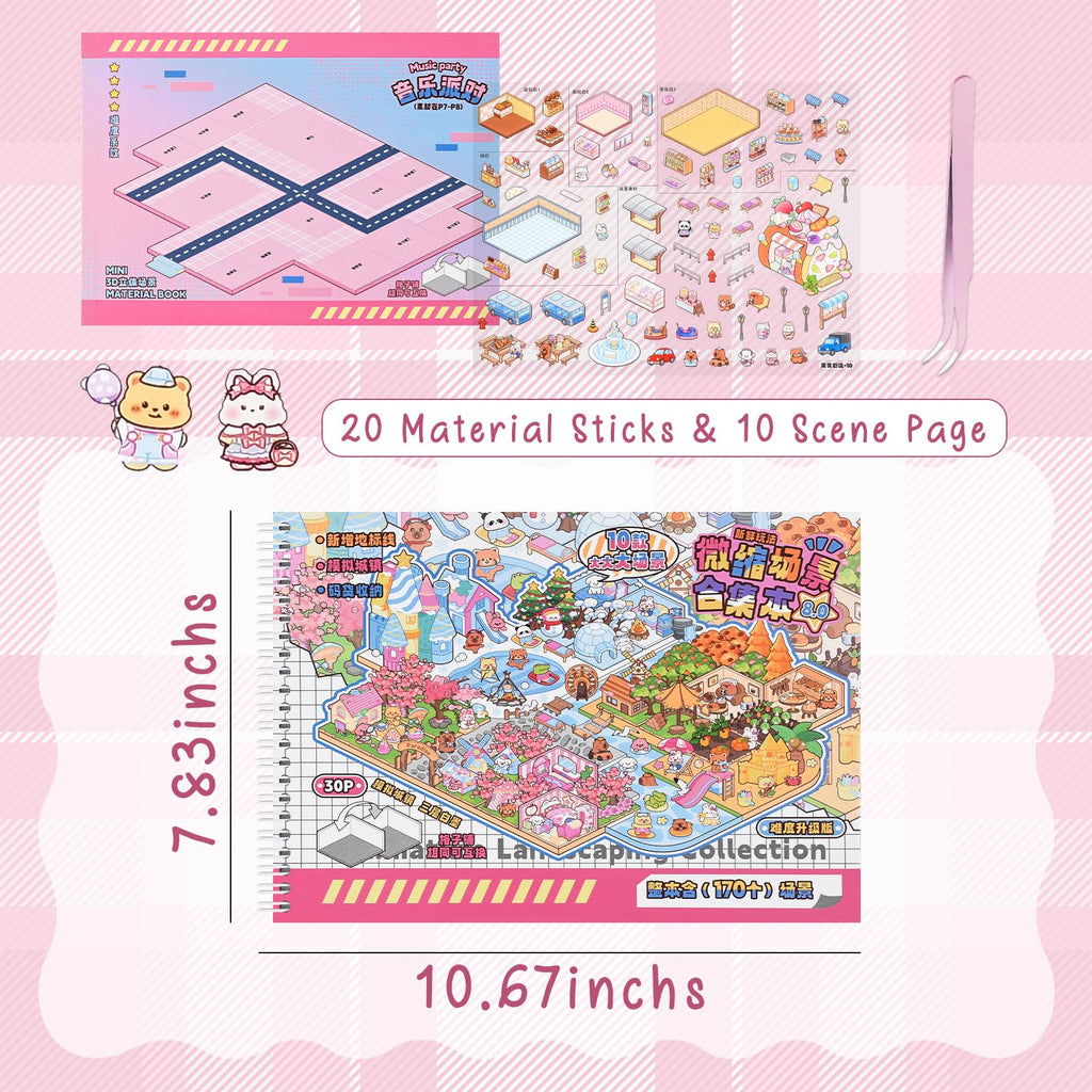 J.WMEET 10-Pack Big 3D Sticker Scenes Book - DIY Make-Your-Own House Stickers for Adults, Stress Relief, Pink