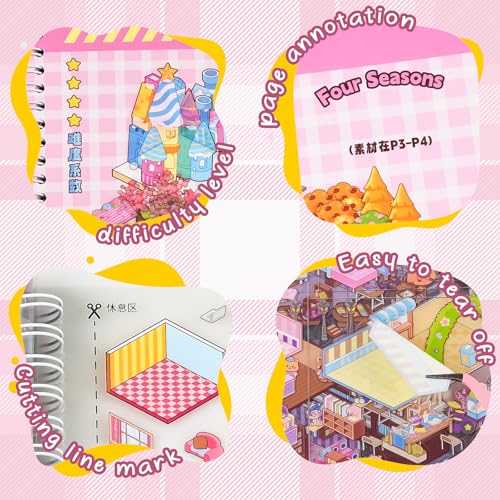 J.WMEET 10-Pack Big 3D Sticker Scenes Book - DIY Make-Your-Own House Stickers for Adults, Stress Relief, Pink