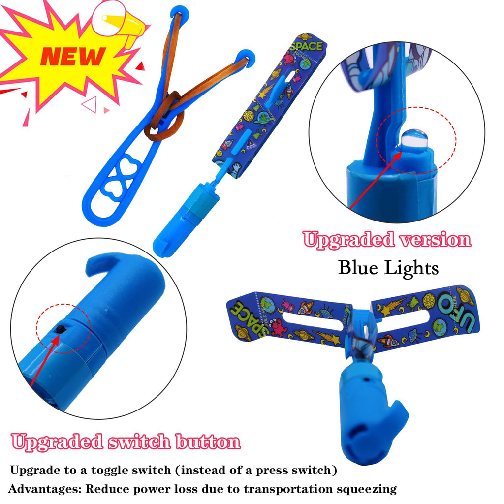 JX Rocket Slingshot Flying Toys with LED Lights - 12 Pack Glow in Dark Helicopters for Kids Outdoor Party