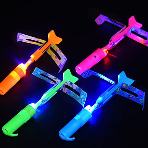 JX Rocket Slingshot Flying Toys with LED Lights - 12 Pack Glow in Dark Helicopters for Kids Outdoor Party