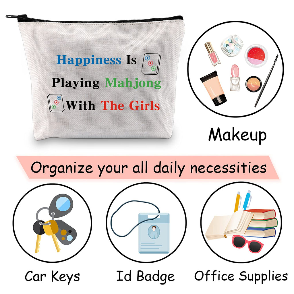 JXGZSO Mahjong Bag: Canvas Pouch with 'Happiness Is Playing Mahjong' Print