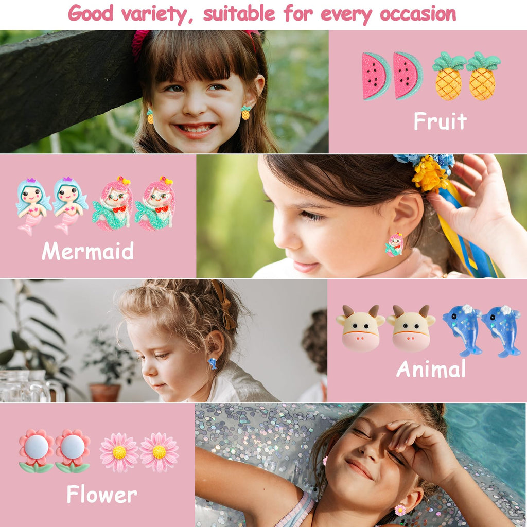 Jxzdle Clip On Earrings for Girls – 10 to 32 Pairs Hypoallergenic Toddler & Kids Earrings, Ages 4-12