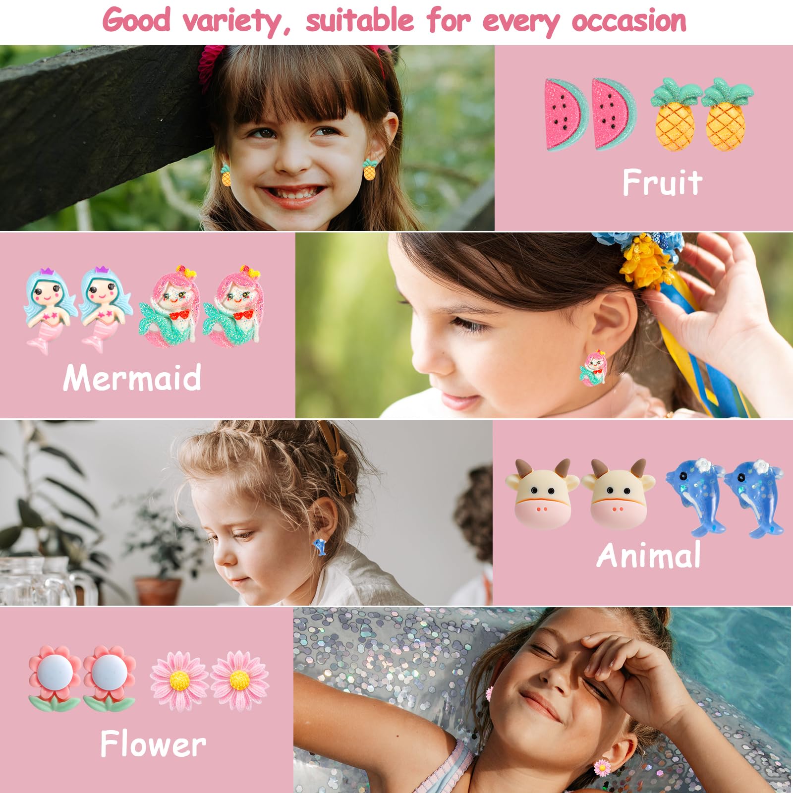 Jxzdle Clip On Earrings for Girls – 10 to 32 Pairs Hypoallergenic Toddler & Kids Earrings, Ages 4-12