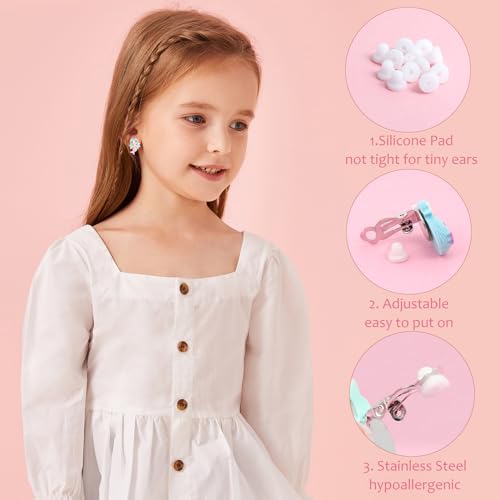 Jxzdle Clip On Earrings for Girls – 10 to 32 Pairs Hypoallergenic Toddler & Kids Earrings, Ages 4-12