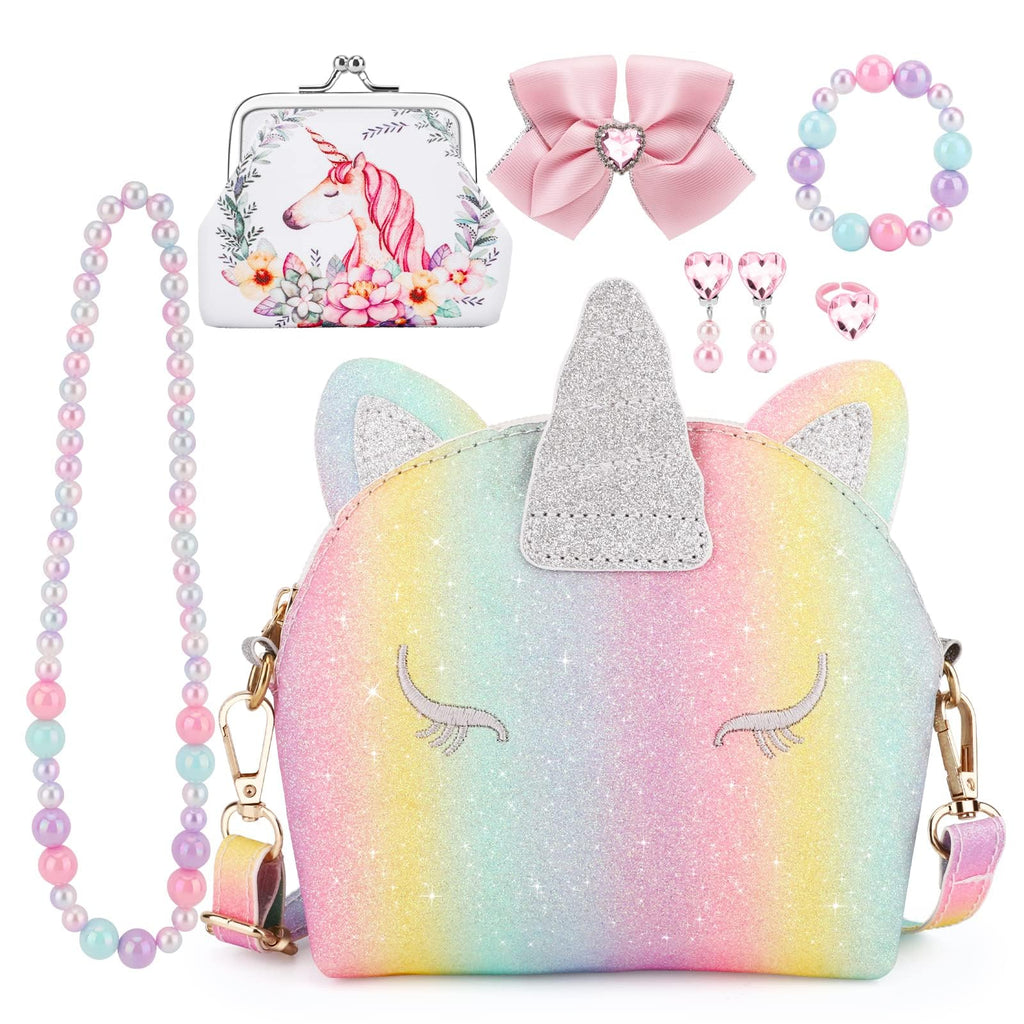 JYPS 7-Piece Toddler Purse Set for Girls - Unicorn Theme Pretend Play with Accessories