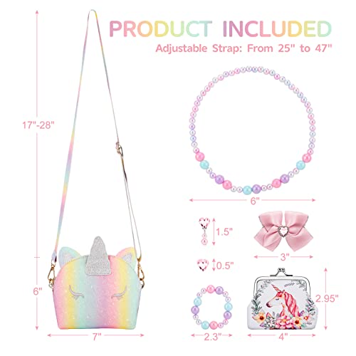 JYPS 7-Piece Toddler Purse Set for Girls - Unicorn Theme Pretend Play with Accessories