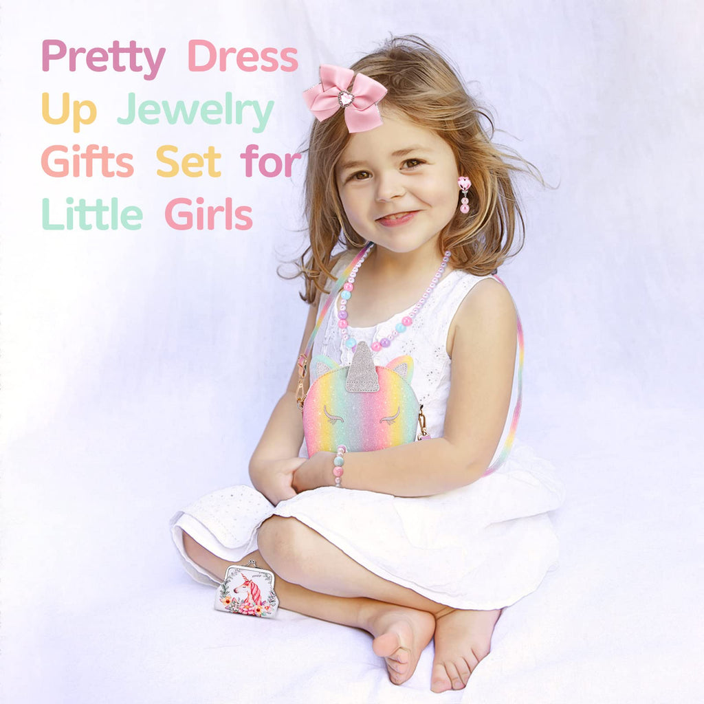 JYPS 7-Piece Toddler Purse Set for Girls - Unicorn Theme Pretend Play with Accessories