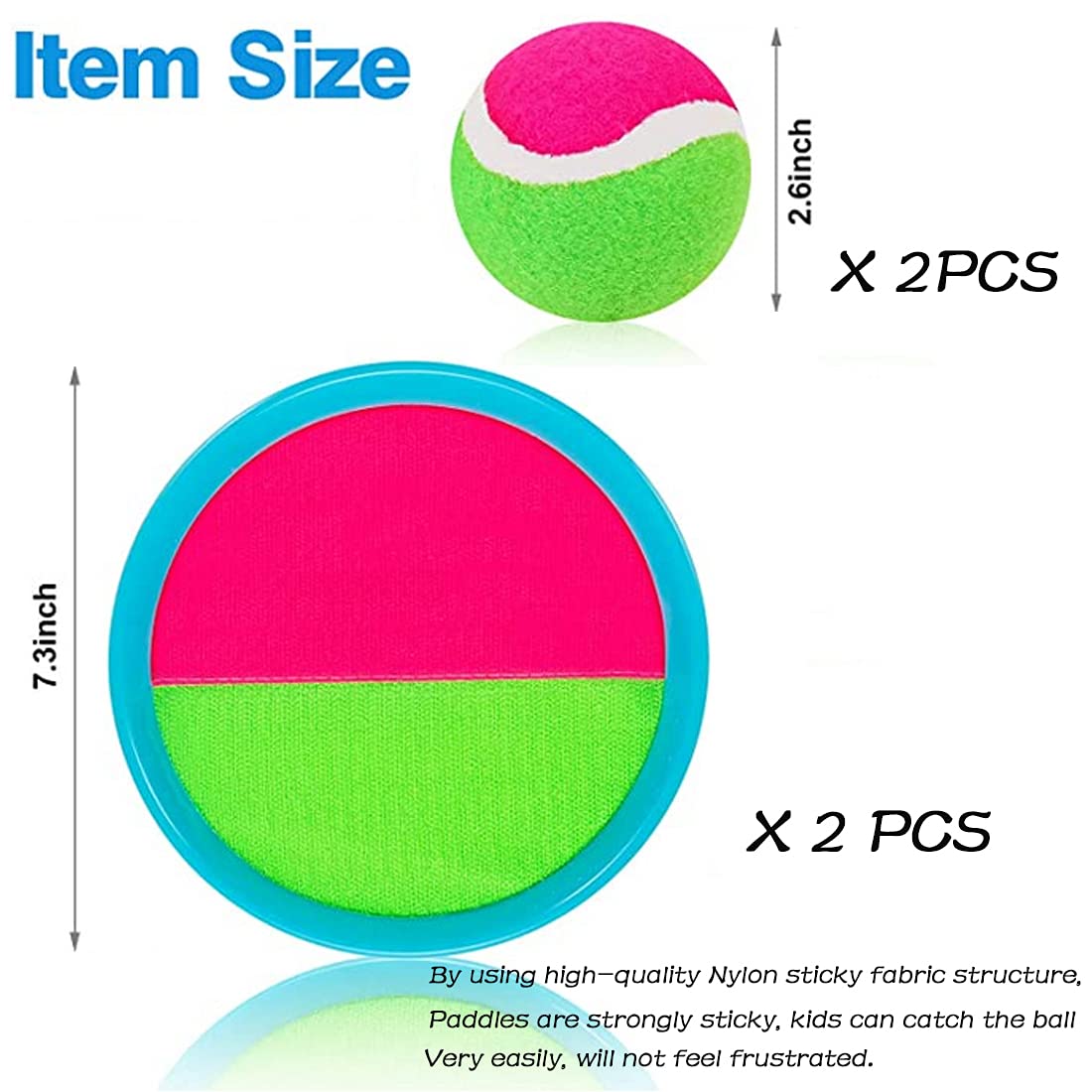 K Y KANGYUN Toss and Catch Ball Set - Easy-Catch Velcro Paddles, 2 Balls & Storage, Outdoor Family Game