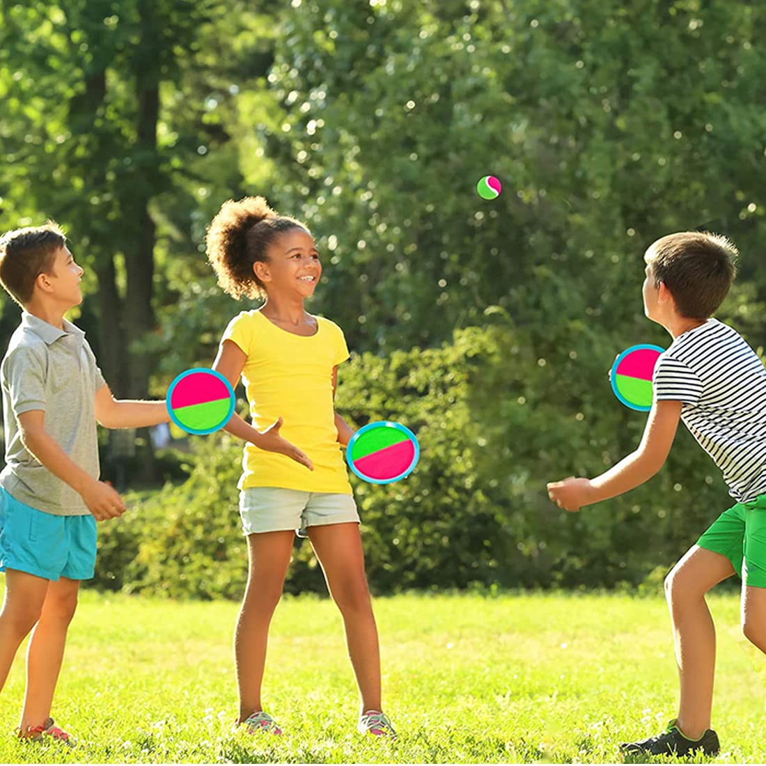 K Y KANGYUN Toss and Catch Ball Set - Easy-Catch Velcro Paddles, 2 Balls & Storage, Outdoor Family Game