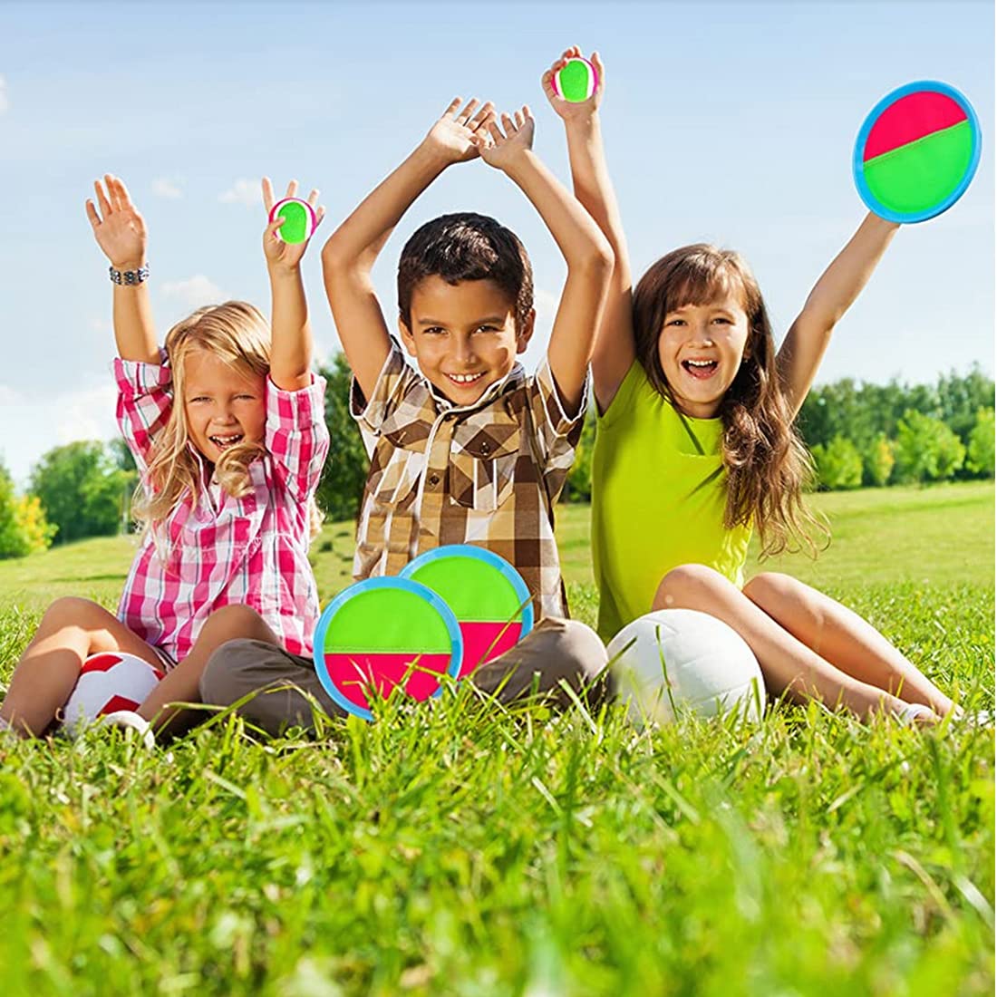 K Y KANGYUN Toss and Catch Ball Set - Easy-Catch Velcro Paddles, 2 Balls & Storage, Outdoor Family Game