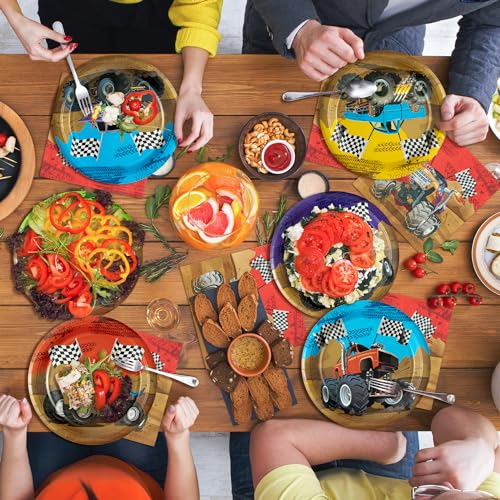 K1tpde Monster Truck Party Tableware Set – 90-Piece Disposable Plates, Cups & Napkins for 30 Guests