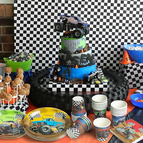 K1tpde Monster Truck Party Tableware Set – 90-Piece Disposable Plates, Cups & Napkins for 30 Guests