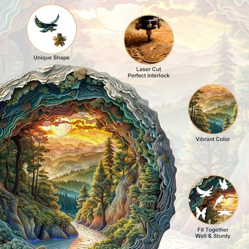 KAAYEE 3D Vision Wooden Puzzle – Cave Forest Scene, 100-Piece Laser-Cut Jigsaw (8.5 x 8.4 in)