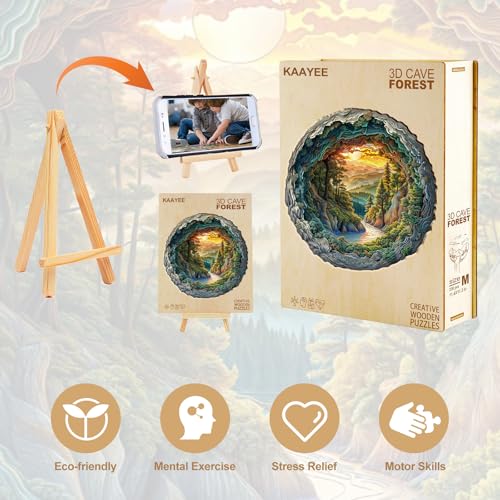 KAAYEE 3D Vision Wooden Puzzle – Cave Forest Scene, 100-Piece Laser-Cut Jigsaw (8.5 x 8.4 in)