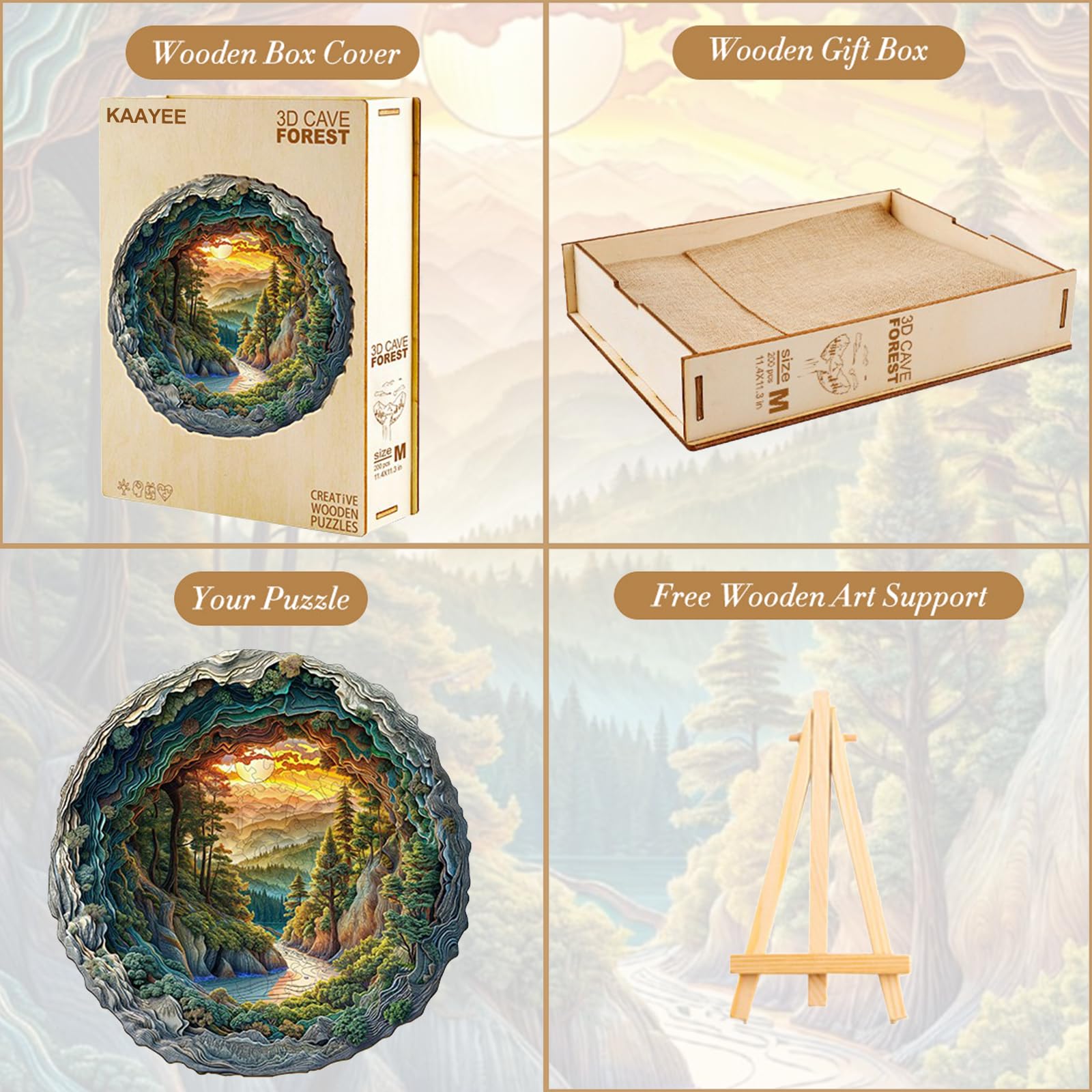 KAAYEE 3D Vision Wooden Puzzle – Cave Forest Scene, 100-Piece Laser-Cut Jigsaw (8.5 x 8.4 in)
