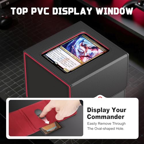 Kabinka MTG Deck Box with Window – Holds 110+ Double-Sleeved Cards, Fits Commander & TCGs (Black Red)