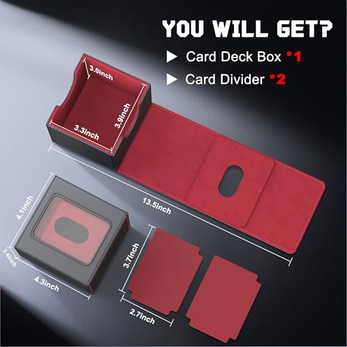 Kabinka MTG Deck Box with Window – Holds 110+ Double-Sleeved Cards, Fits Commander & TCGs (Black Red)