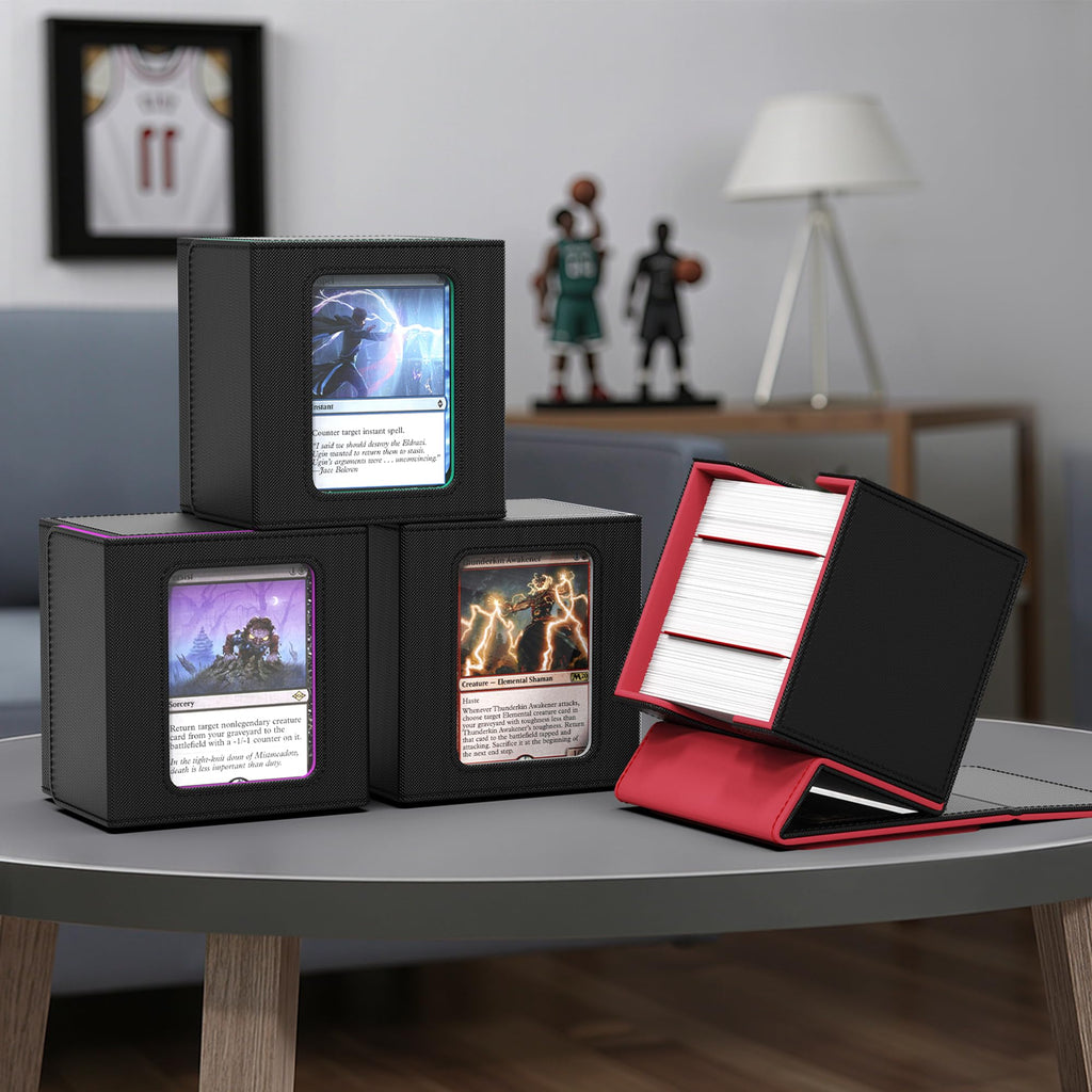 Kabinka MTG Deck Box with Window – Holds 110+ Double-Sleeved Cards, Fits Commander & TCGs (Black Red)