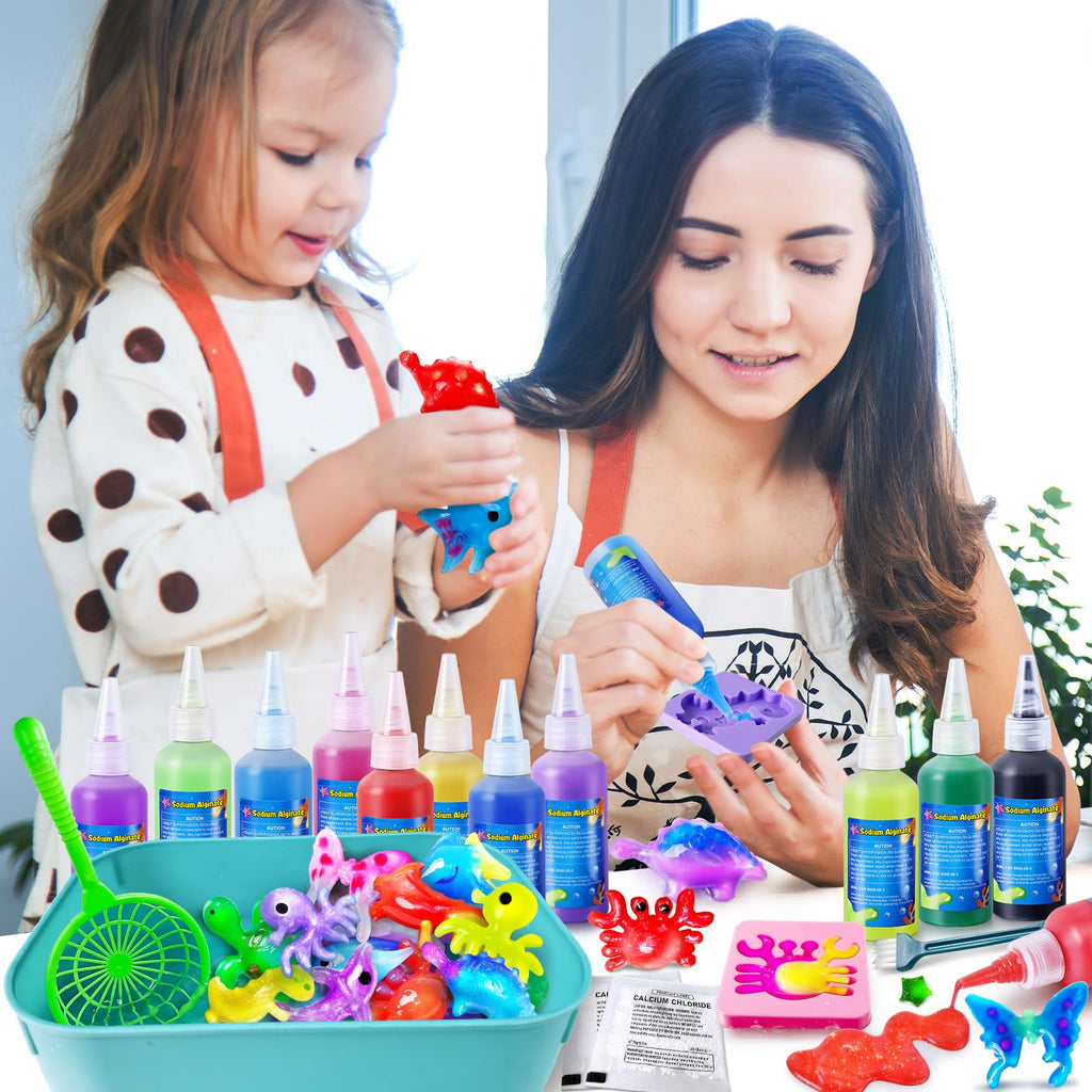 Kacwsoay Magic Water Elf Toy Kit: 12 Colors, 8 Animal Molds, DIY Squishies for Kids Ages 5+