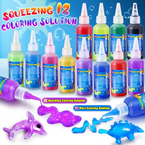 Kacwsoay Magic Water Elf Toy Kit: 12 Colors, 8 Animal Molds, DIY Squishies for Kids Ages 5+