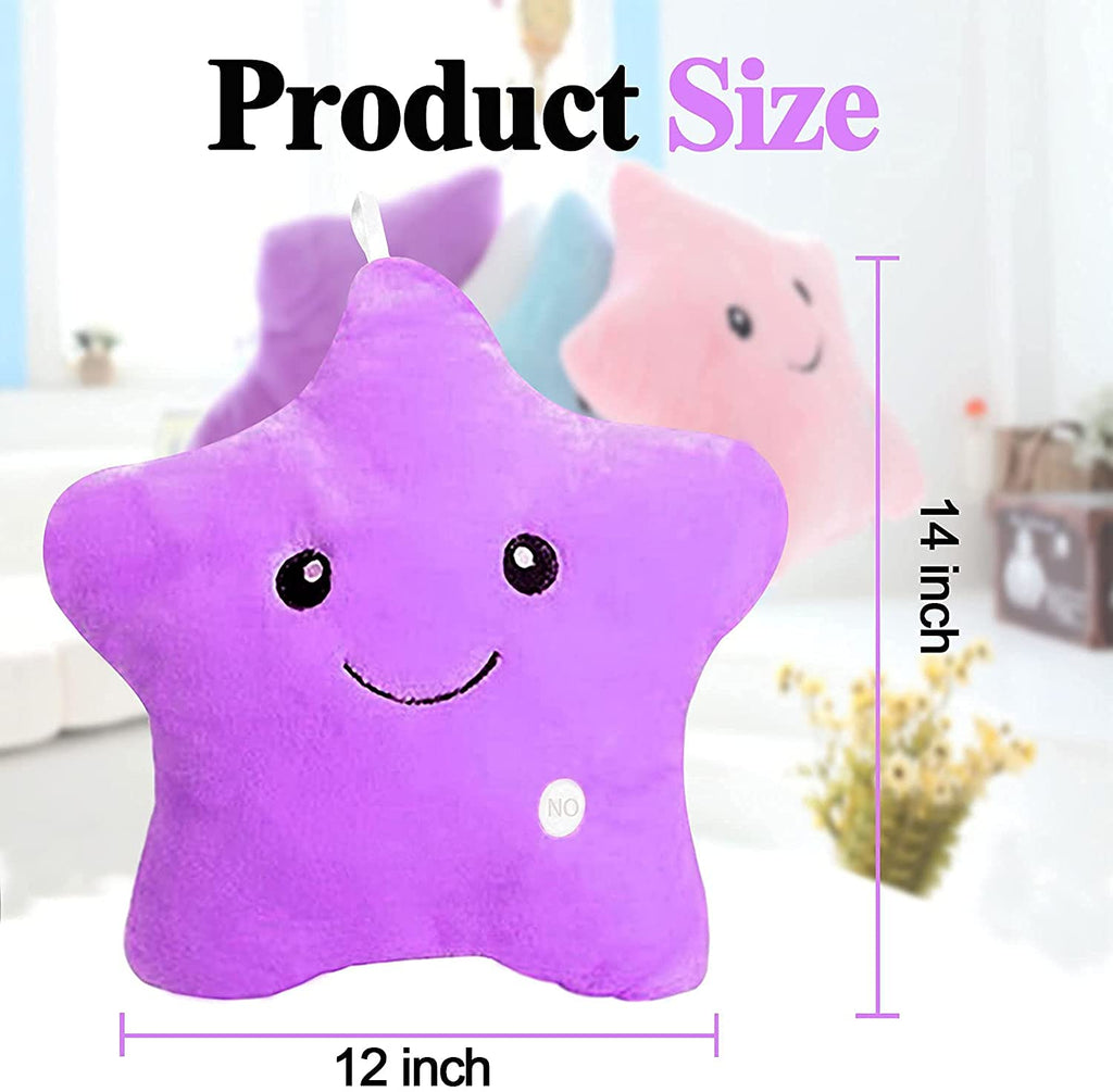 KAHEAUM Glowing Star Pillow for Kids - Soft Plush Throw Pillow with Light Up Feature, Purple