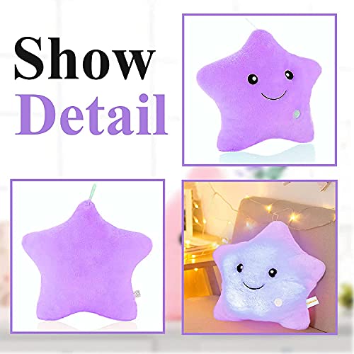 KAHEAUM Glowing Star Pillow for Kids - Soft Plush Throw Pillow with Light Up Feature, Purple