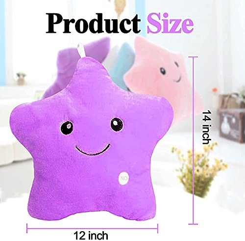 KAHEAUM Glowing Star Pillow for Kids - Soft Plush Throw Pillow with Light Up Feature, Purple