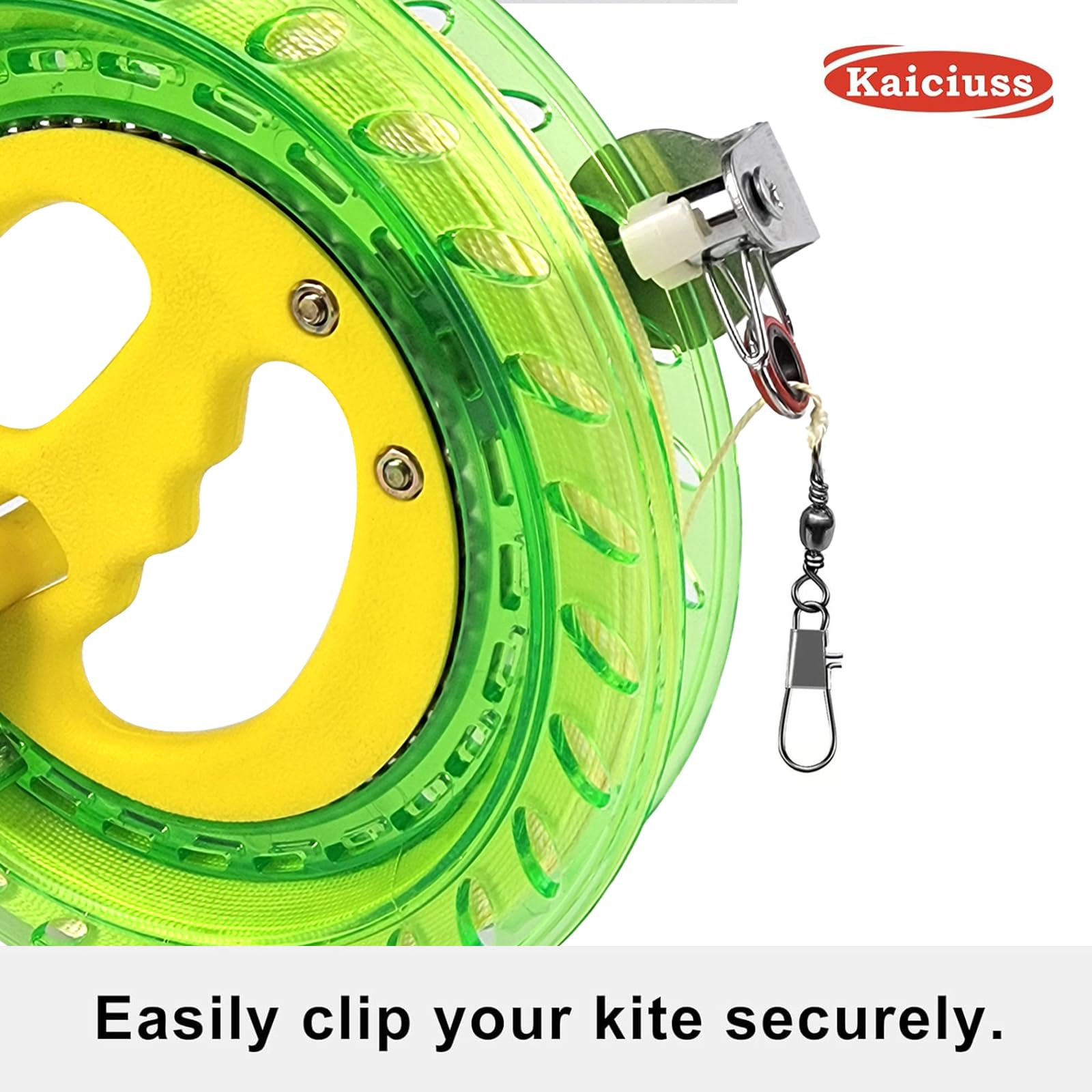 Kaiciuss Kite Reel Winder with Line – 7.2 Inch, 650 Feet, 50 lb Test, Safety Lock, Green