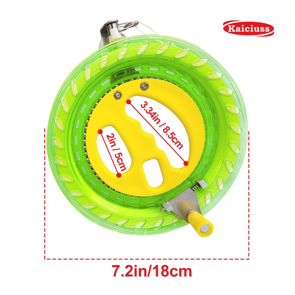 Kaiciuss Kite Reel Winder with Line – 7.2 Inch, 650 Feet, 50 lb Test, Safety Lock, Green