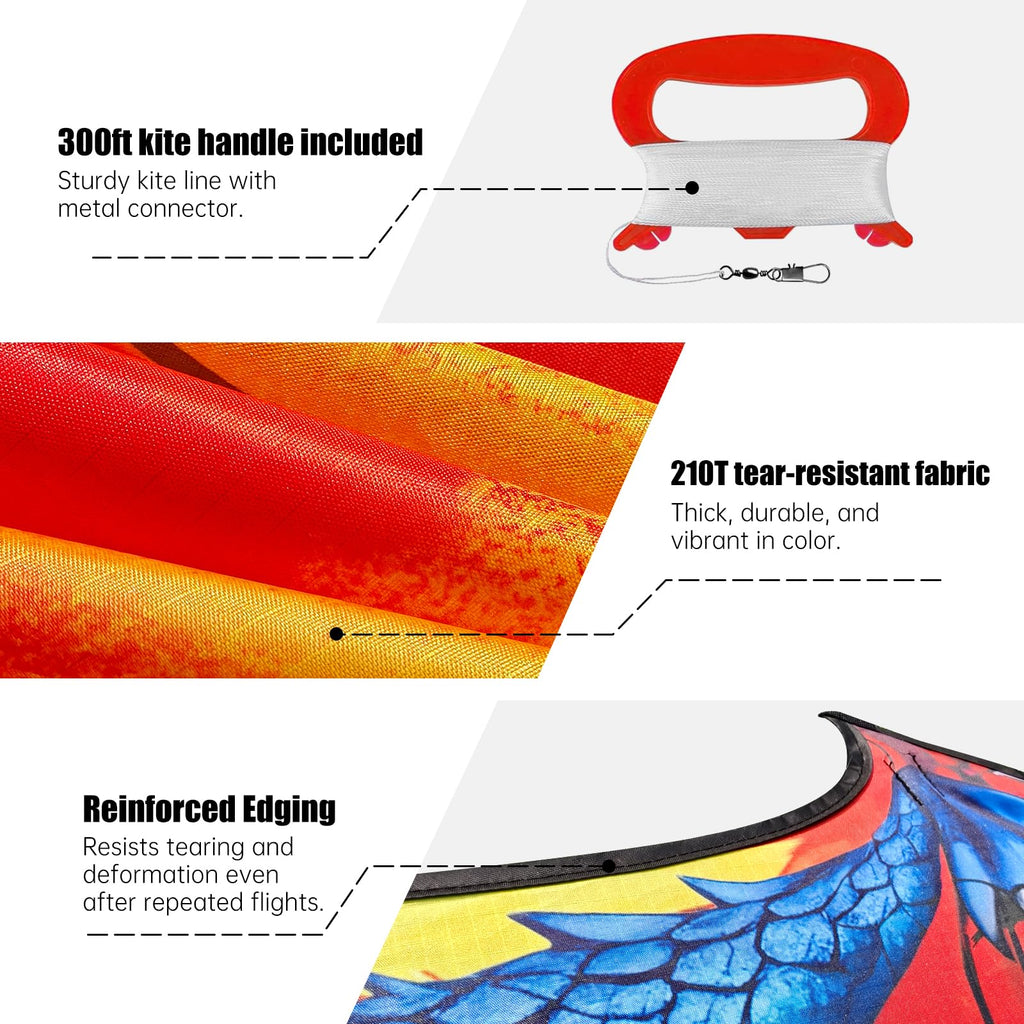 Kaiciuss Yellow Dragon Kite – Easy to Fly, 59in, 300ft String, for Kids & Adults