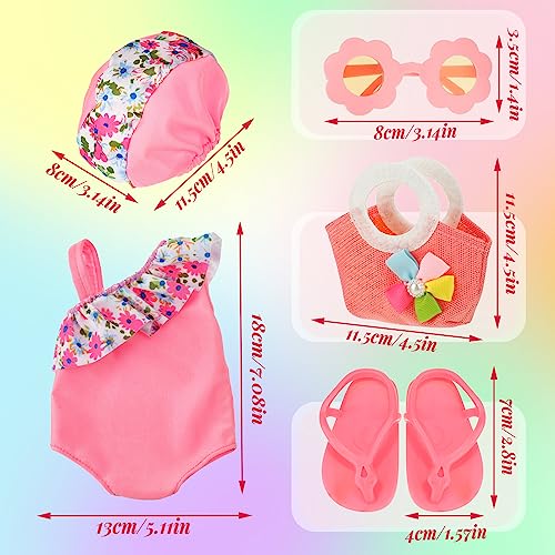 Kajaia 8-Piece 18 Inch Doll Beach Outfit Set with Swimsuits, Sunglasses, Hat and More