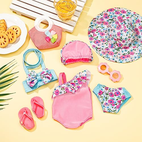 Kajaia 8-Piece 18 Inch Doll Beach Outfit Set with Swimsuits, Sunglasses, Hat and More