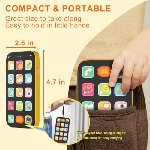 KALUYA Bilingual Baby Phone Toy - Orange Pretend Play Cell Phone with 100+ Sounds, English/Spanish, Ages 6 Months+