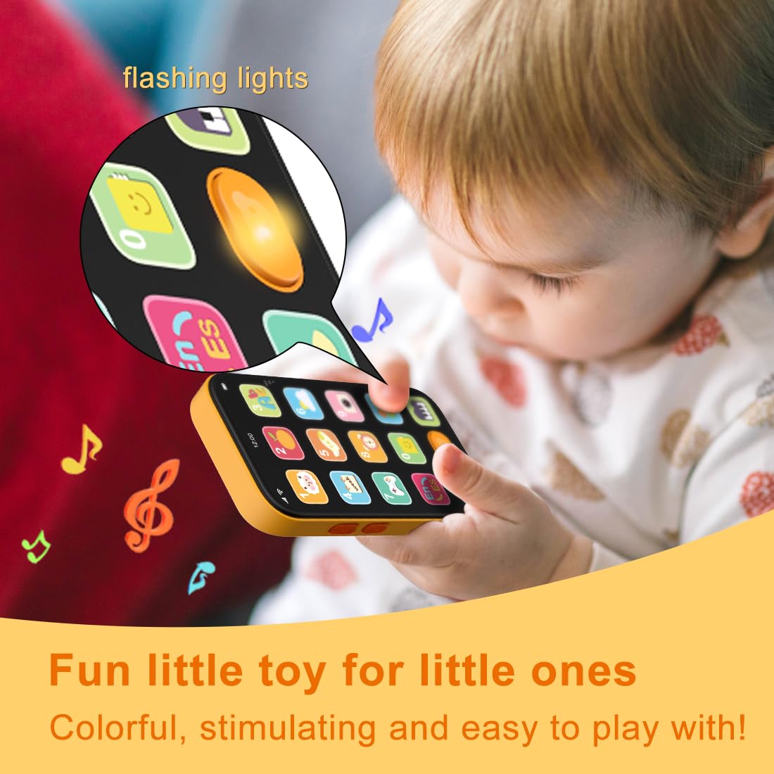 KALUYA Bilingual Baby Phone Toy - Orange Pretend Play Cell Phone with 100+ Sounds, English/Spanish, Ages 6 Months+