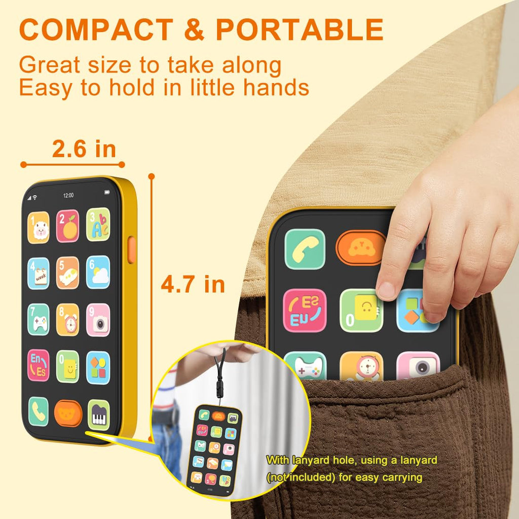 KALUYA Bilingual Baby Phone Toy - Orange Pretend Play Cell Phone with 100+ Sounds, English/Spanish, Ages 6 Months+