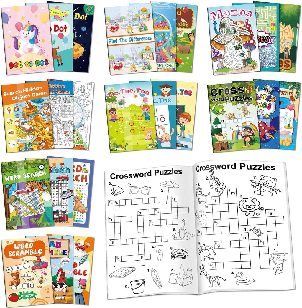 Kalysky 24 Mini Activity Books for Kids Ages 4-12 – Party Favors, Travel Games & Brain Puzzles (384 Activities)