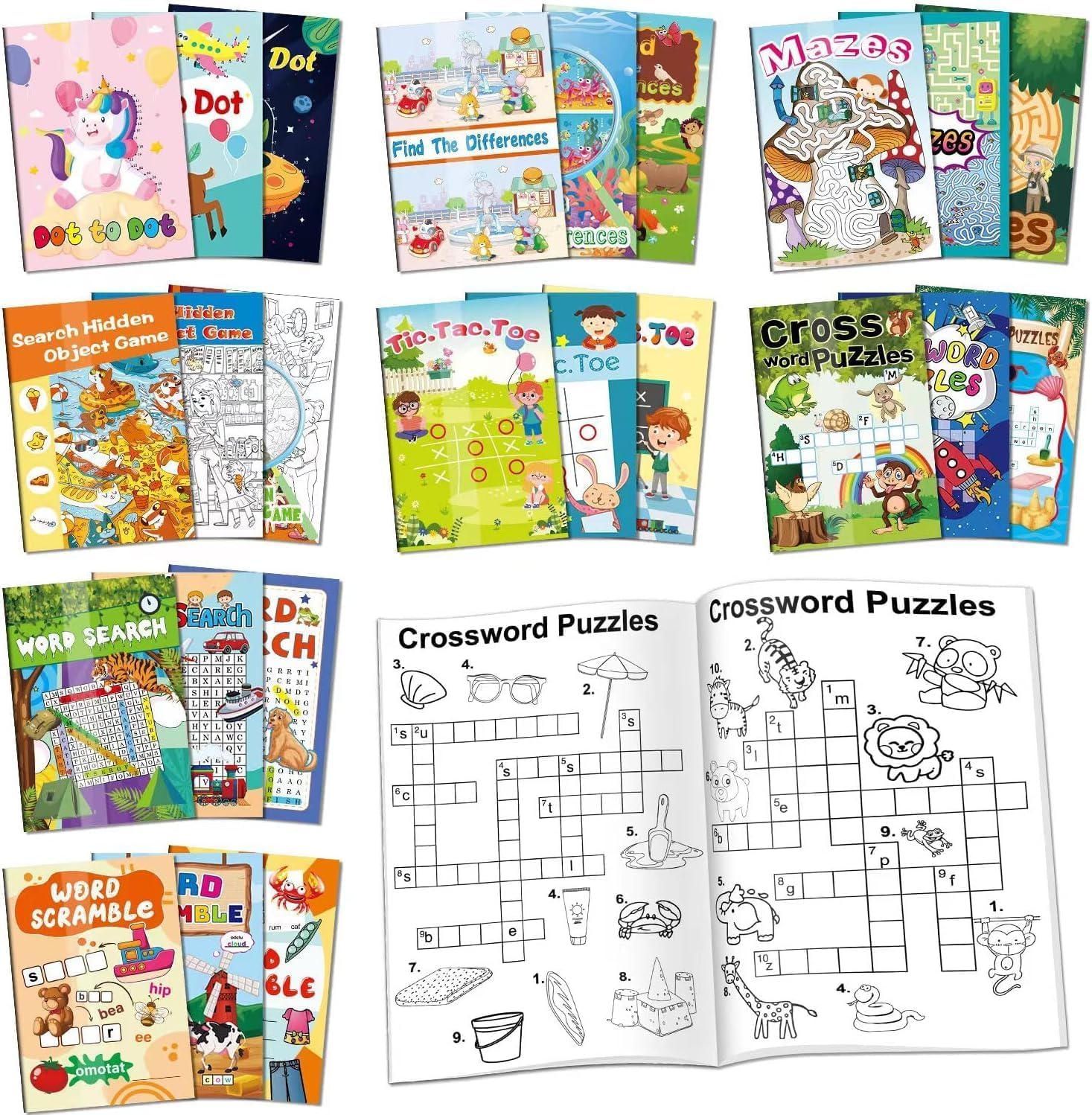 Kalysky 24 Mini Activity Books for Kids Ages 4-12 – Party Favors, Travel Games & Brain Puzzles (384 Activities)